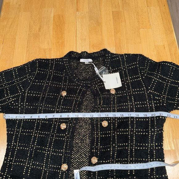 Sioni by Anthropologie Womens Black Grid Plaid Knit Cardigan Sweater NWT Large - Picture 6 of 9